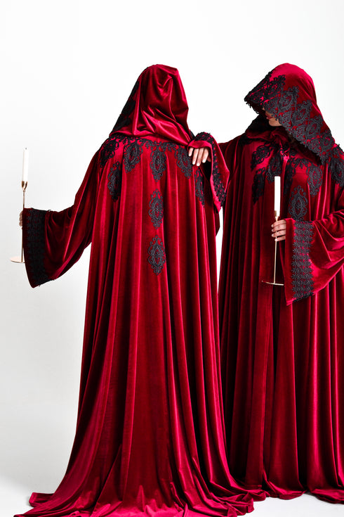 Red hooded cape sleeves