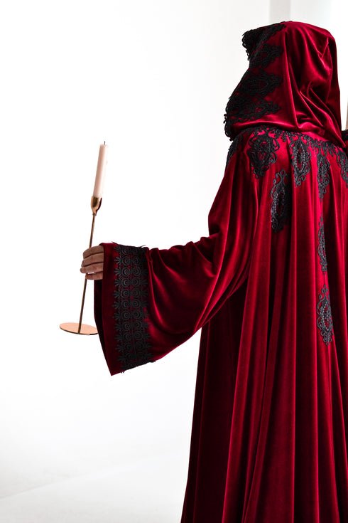 Red hooded cape sleeves