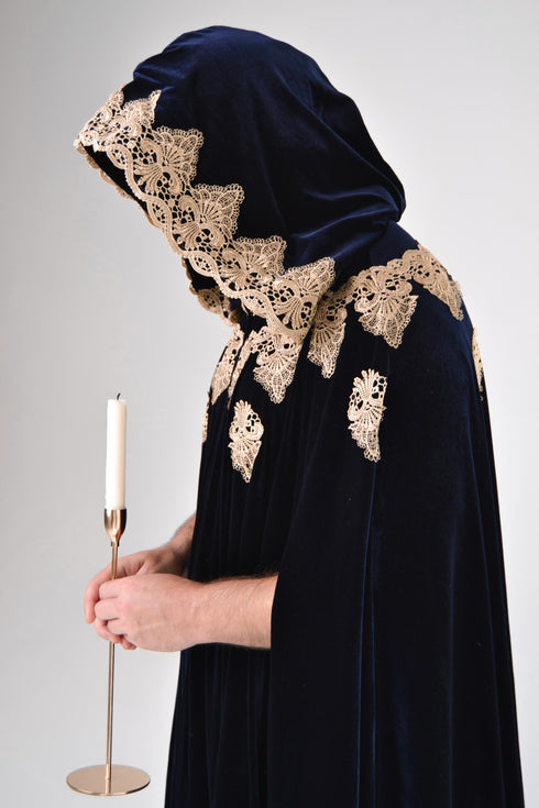Blue cape gold lace