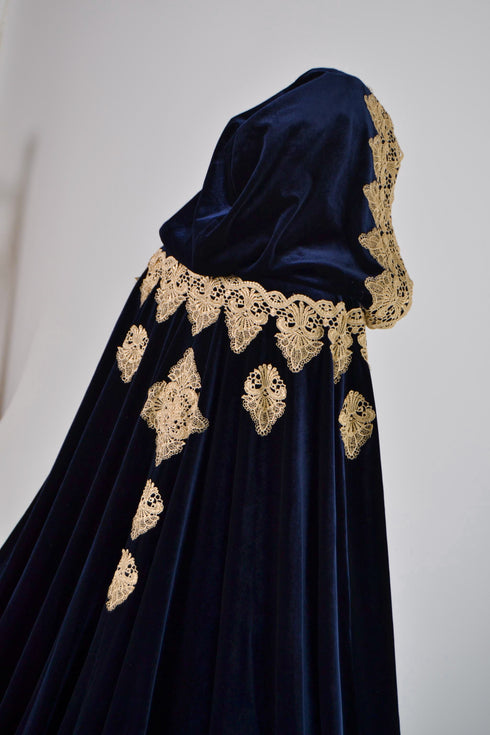 Blue cape gold lace