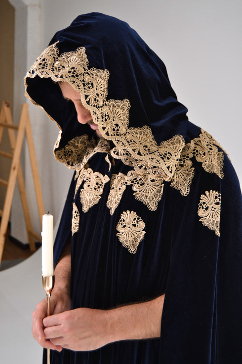 Blue cape gold lace