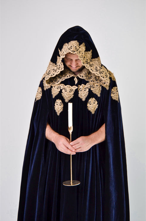 Blue cape gold lace