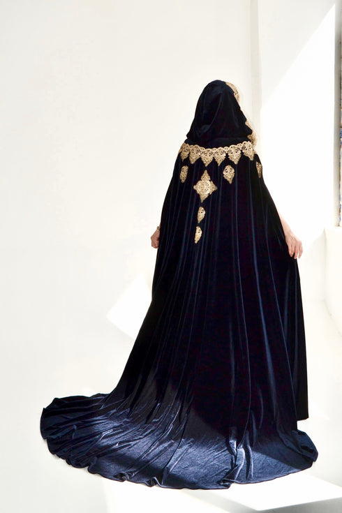 Blue cape gold lace