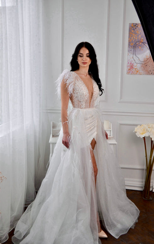 Detachable bridal train Wedding overskirt long train