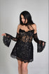 Black mini wedding dress: Gown lace and with sleeves