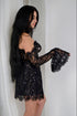 Black mini wedding dress: Gown lace and with sleeves