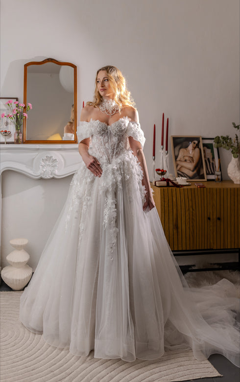 A Line Wedding Dress, Off-the-shoulder Bridal gown