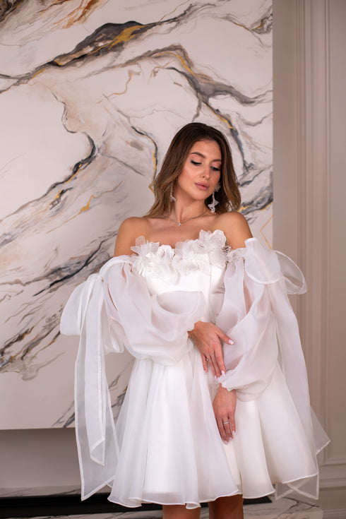 Handmade short wedding dress, Mini elopement gown