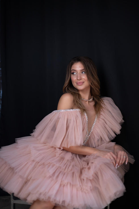 Pink Ruffle Wedding Dress ✨ Tulle Bridal Mini Dress