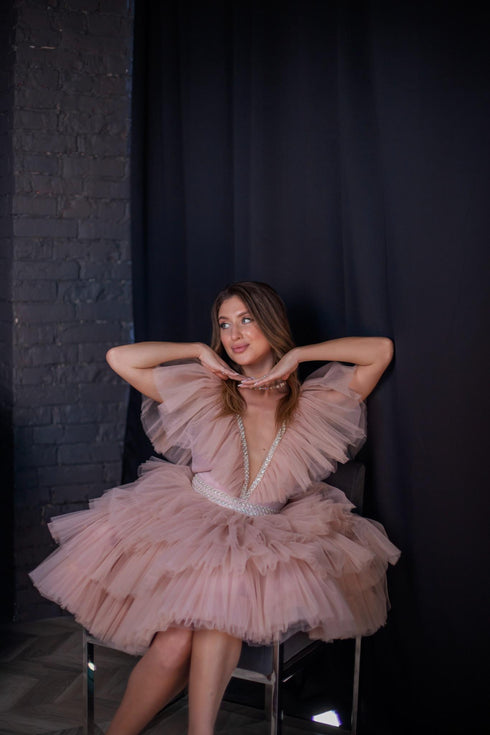 Pink Ruffle Wedding Dress ✨ Tulle Bridal Mini Dress
