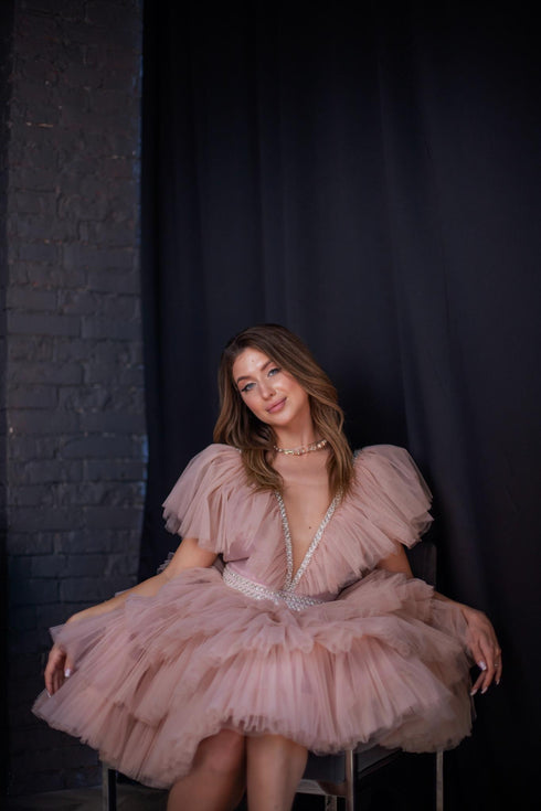 Pink Ruffle Wedding Dress ✨ Tulle Bridal Mini Dress