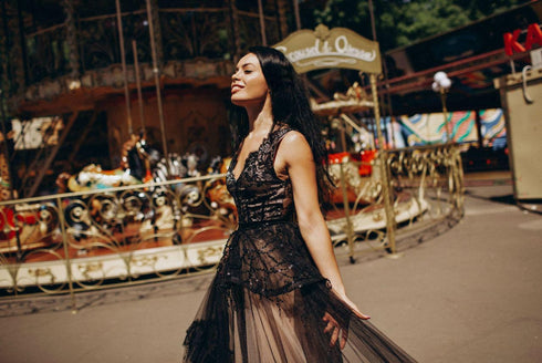 Black ball gown long evening dress