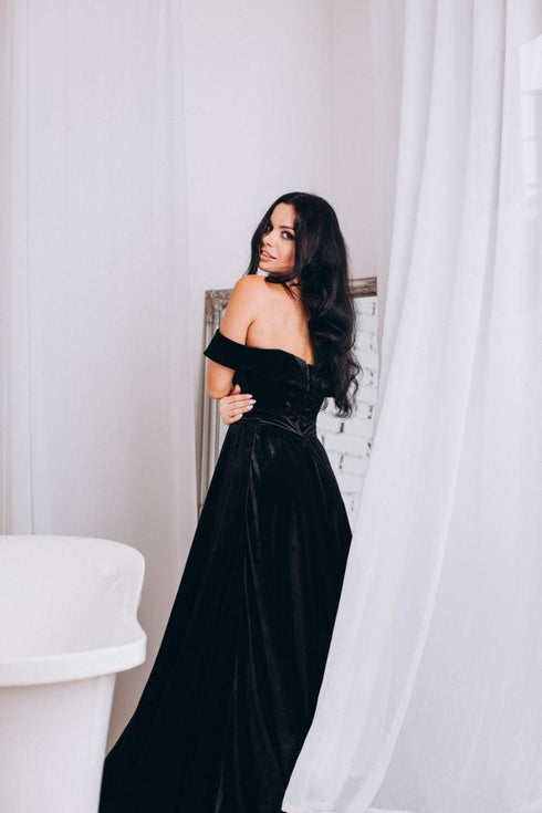 Velvet dress Evening dress with a slit