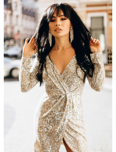 Long sleeve evening dress Sequin formal gown