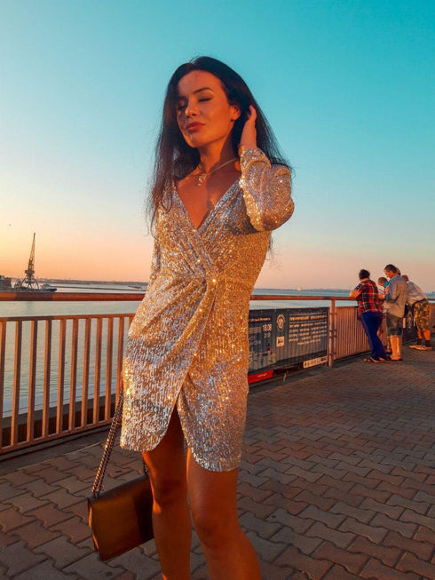 Long sleeve evening dress Sequin formal gown