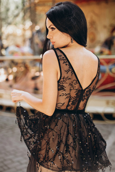 Black ball gown long evening dress