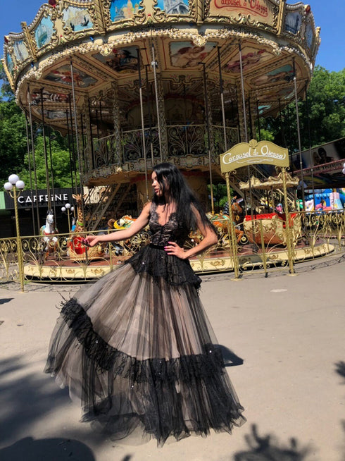 Black ball gown long evening dress