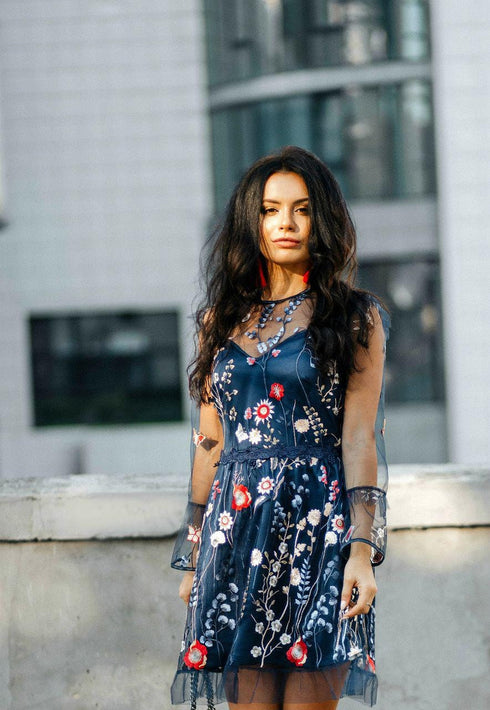 Navy blue lace dress Gowns for women