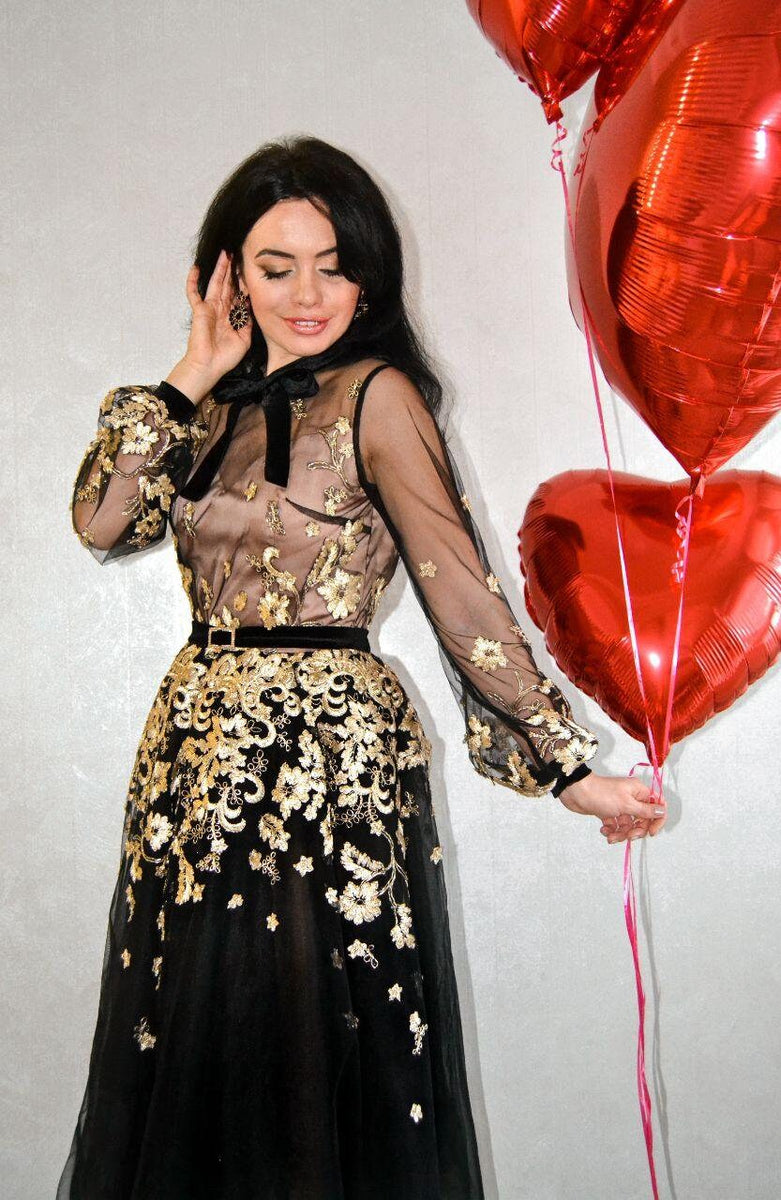 Buy Gold Lace Dress, Evening gown |Custom Designs Gown ChapDresses