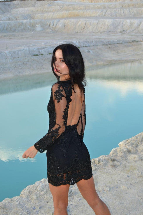 little black dress ball gown Lace evening gown