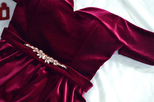 Velvet gown long slit ball gown