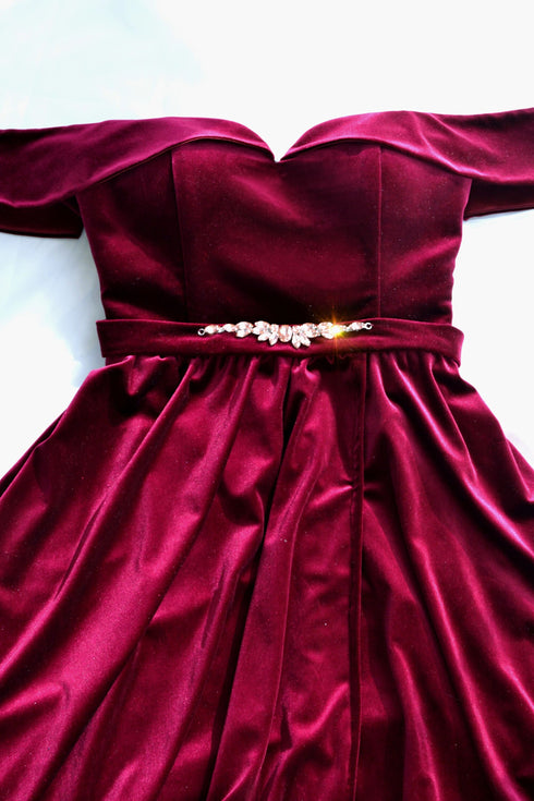 Velvet gown long slit ball gown