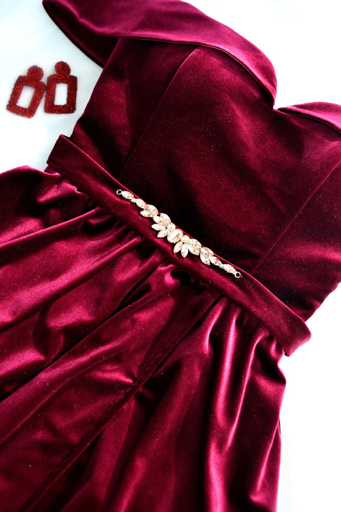 Velvet gown long slit ball gown