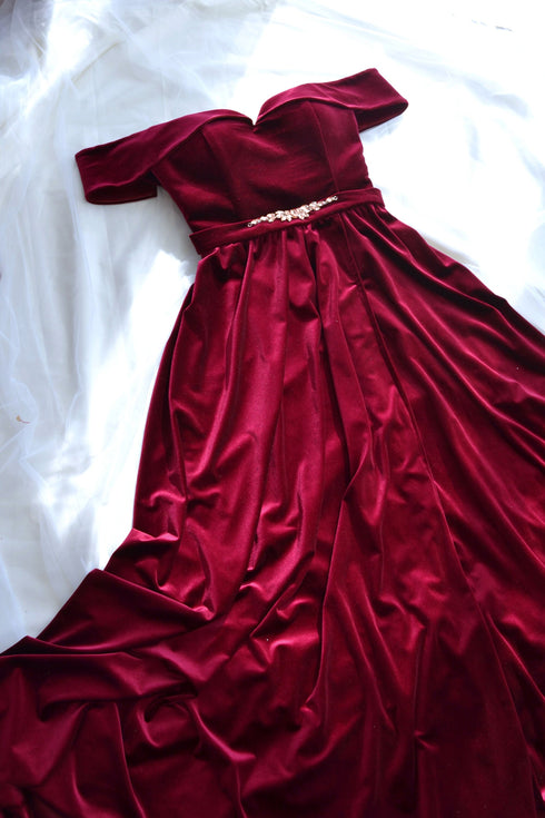 Velvet gown long slit ball gown