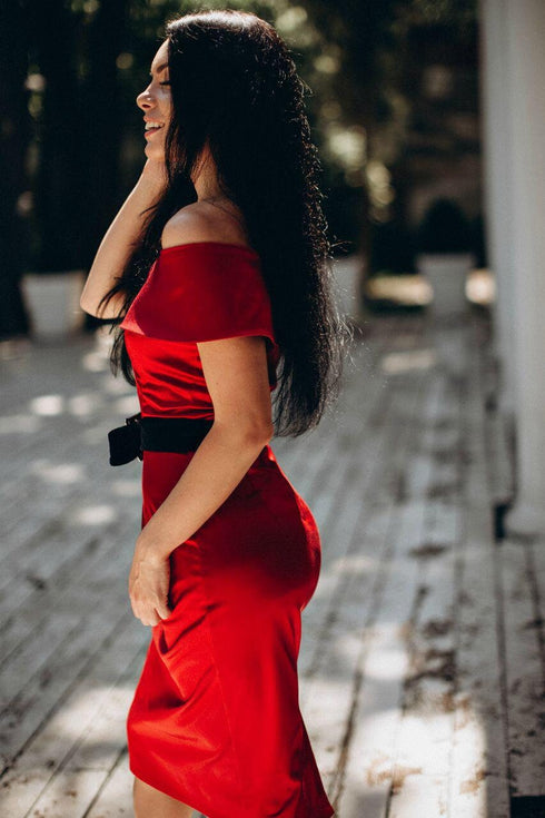 Red evening dress Formal women midi gown