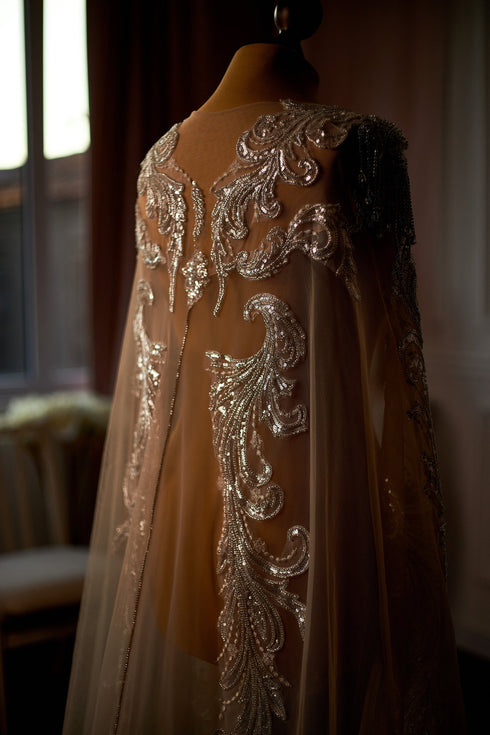 Sequin bridal tulle cape
