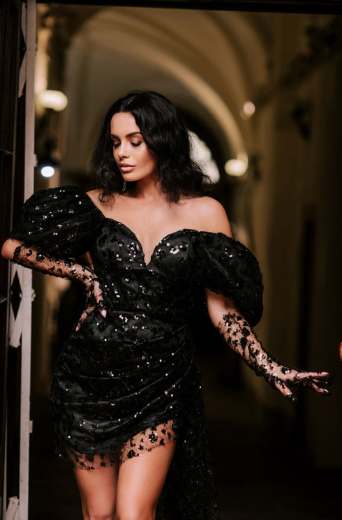 Black formal gown Short sexy dress