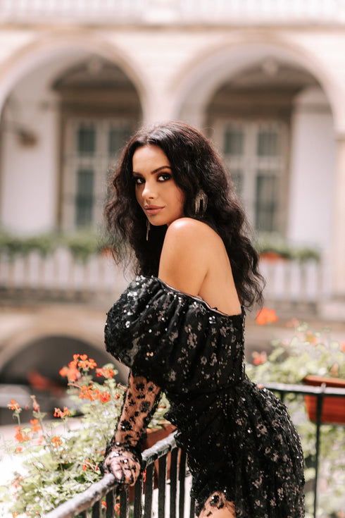 Black sequin wedding dress