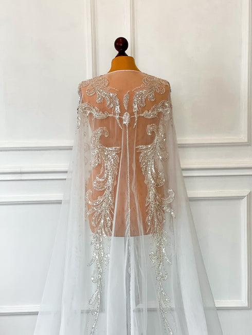 White bridal cape veil