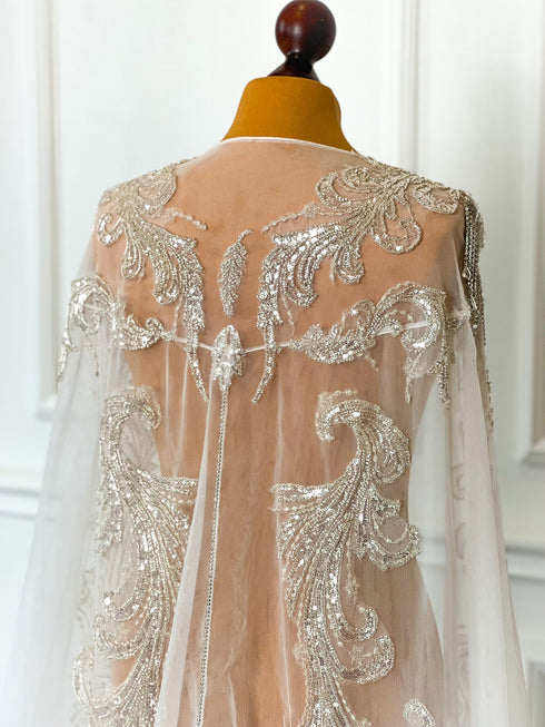 White bridal cape veil