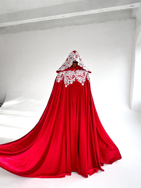 Red cape white lace