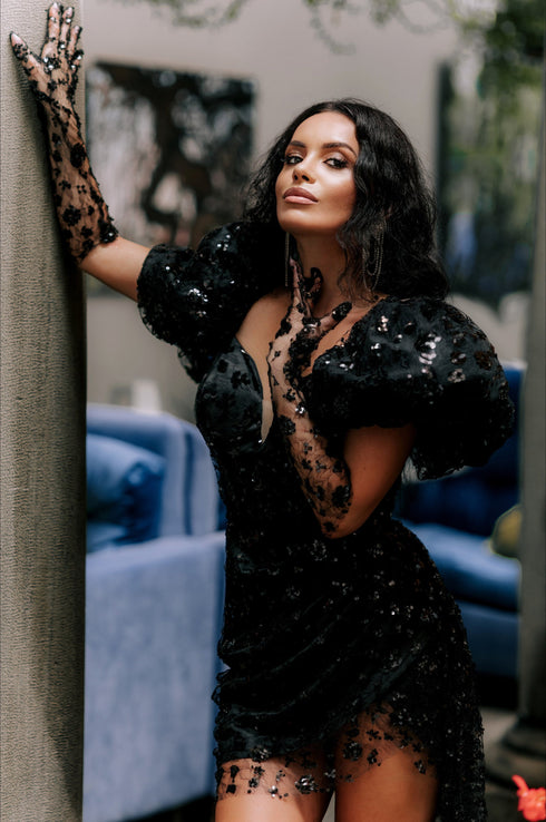 Black formal gown Short sexy dress