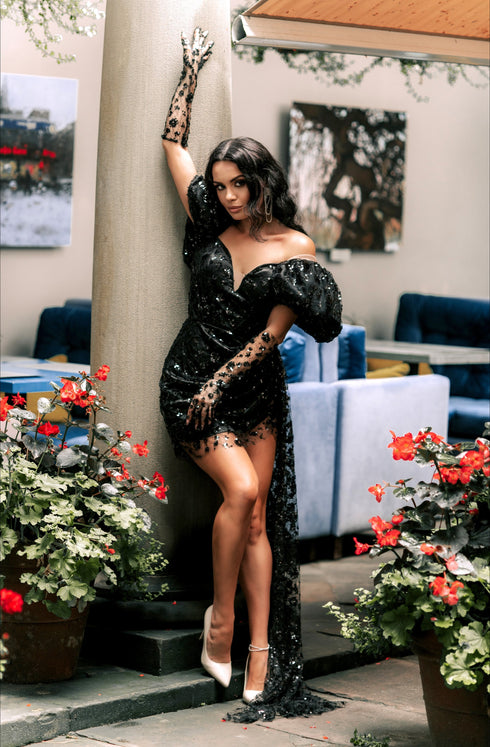 Black formal gown Short sexy dress