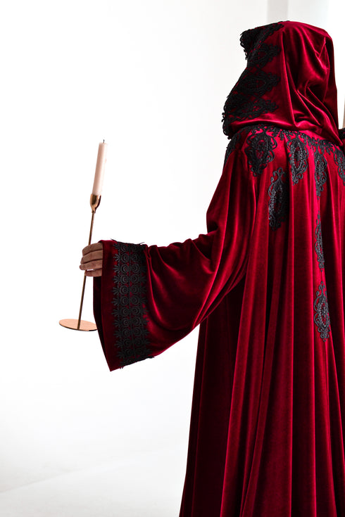 Red hooded cape sleeves