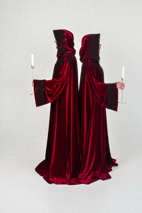 Red hooded cape sleeves