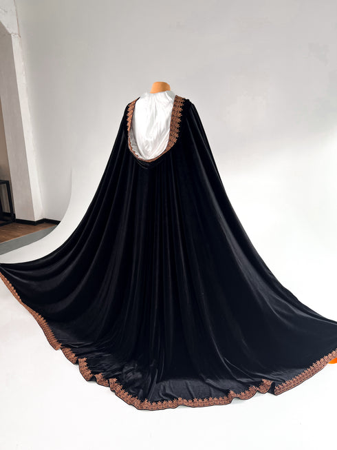 Black Cape Halloween With White Lining| Elegant Velvet Cape