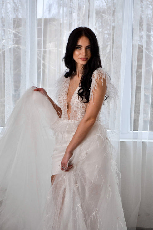 Detachable bridal train Wedding overskirt long train