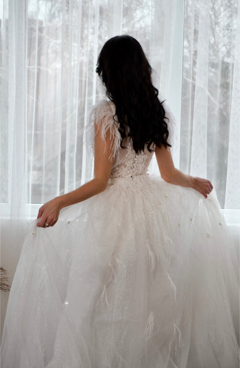 Detachable bridal train Wedding overskirt long train