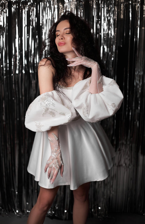 Short satin wedding dress