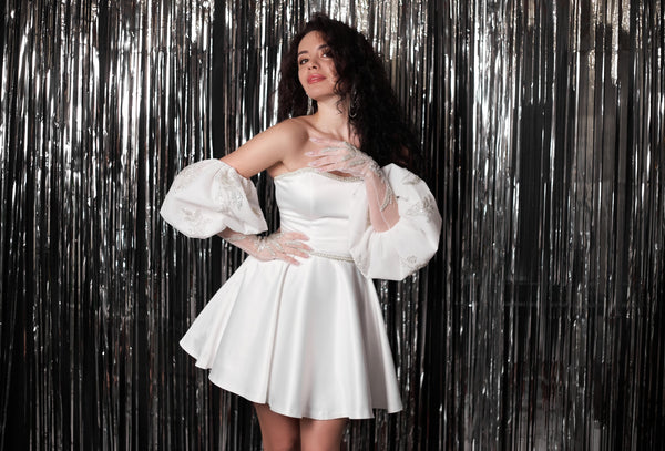 Short satin wedding dress