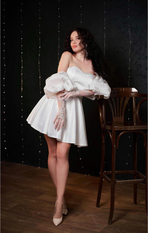 Short satin wedding dress