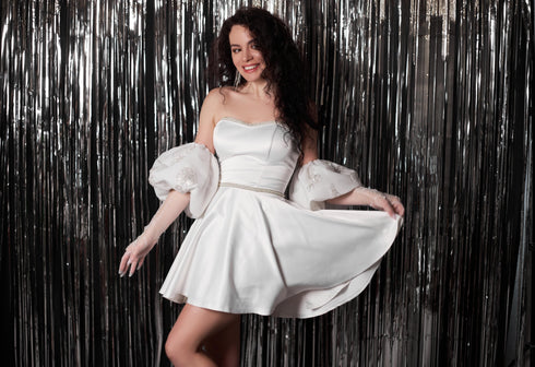 Short satin wedding dress