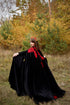 Black Halloween Witch Cape – Velvet Hooded Cloak with Lace