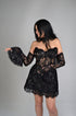Black mini wedding dress: Gown lace and with sleeves