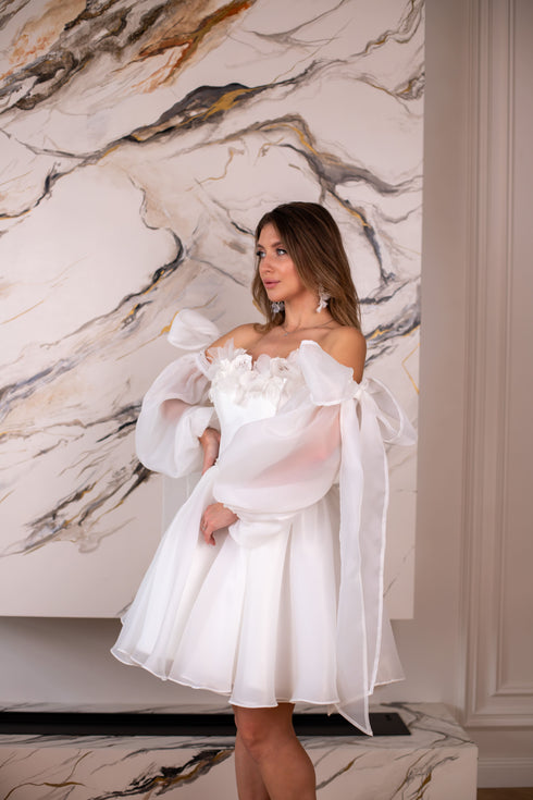 Handmade short wedding dress, Mini elopement gown