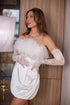 Satin Mini Wedding Dress : Bridal Reception Gown with feathers